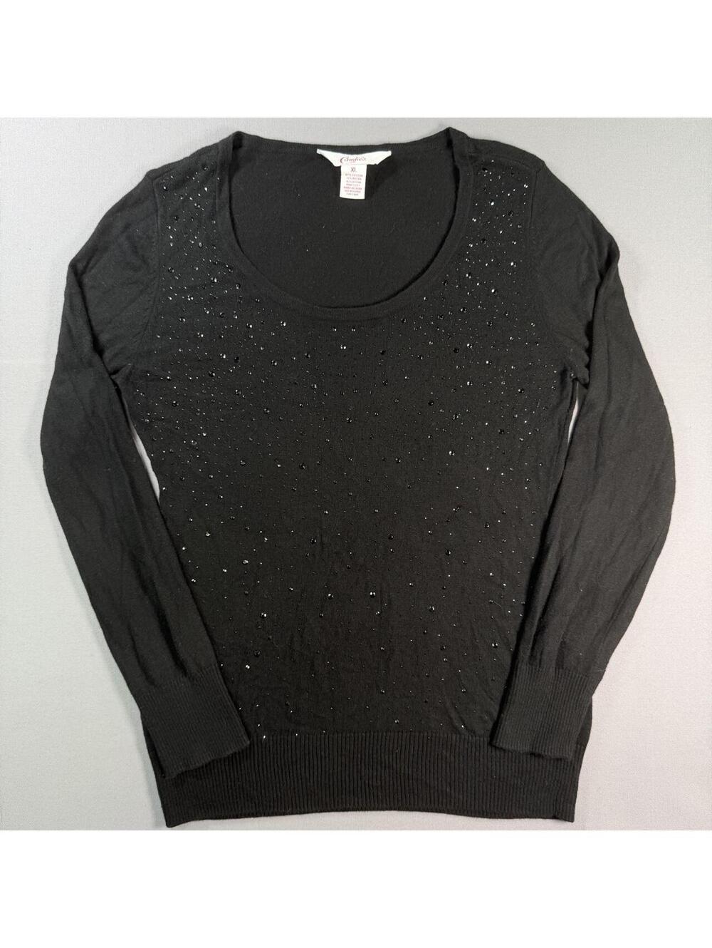 Candie’s Beaded Sequin Sweater Black Studded Scoop Neck Womens XL
